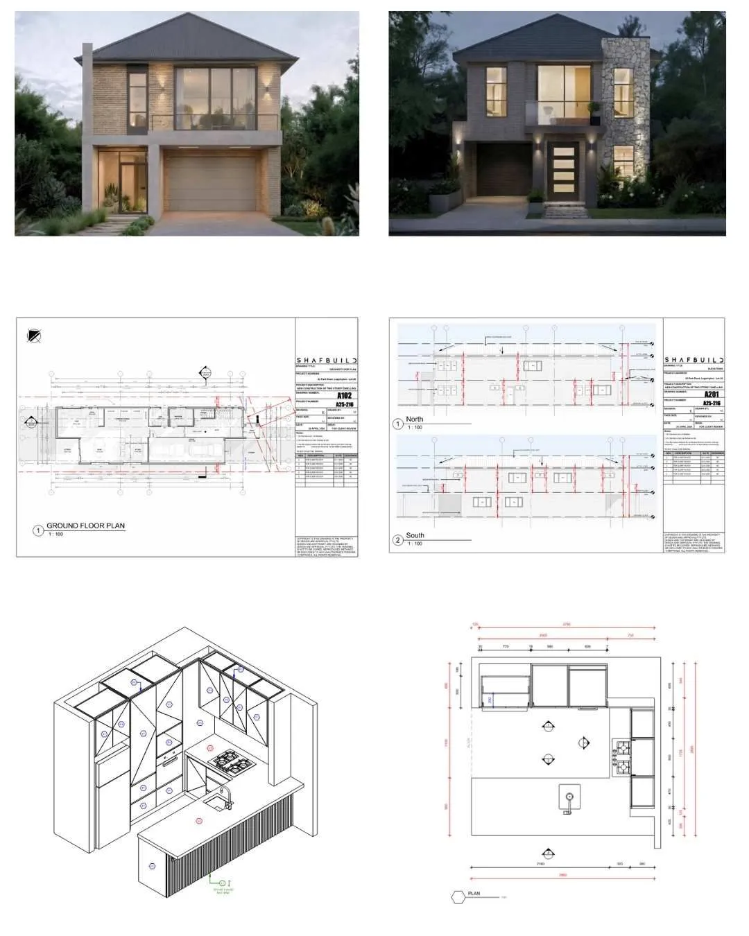 Concept renders, floor plans and joinery shop drawings from the Shafbuild design process