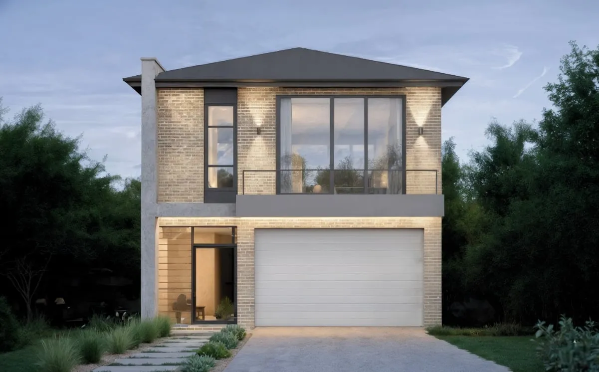 Render of the two storey home at Lot 25 Leppington with face brick and double garage