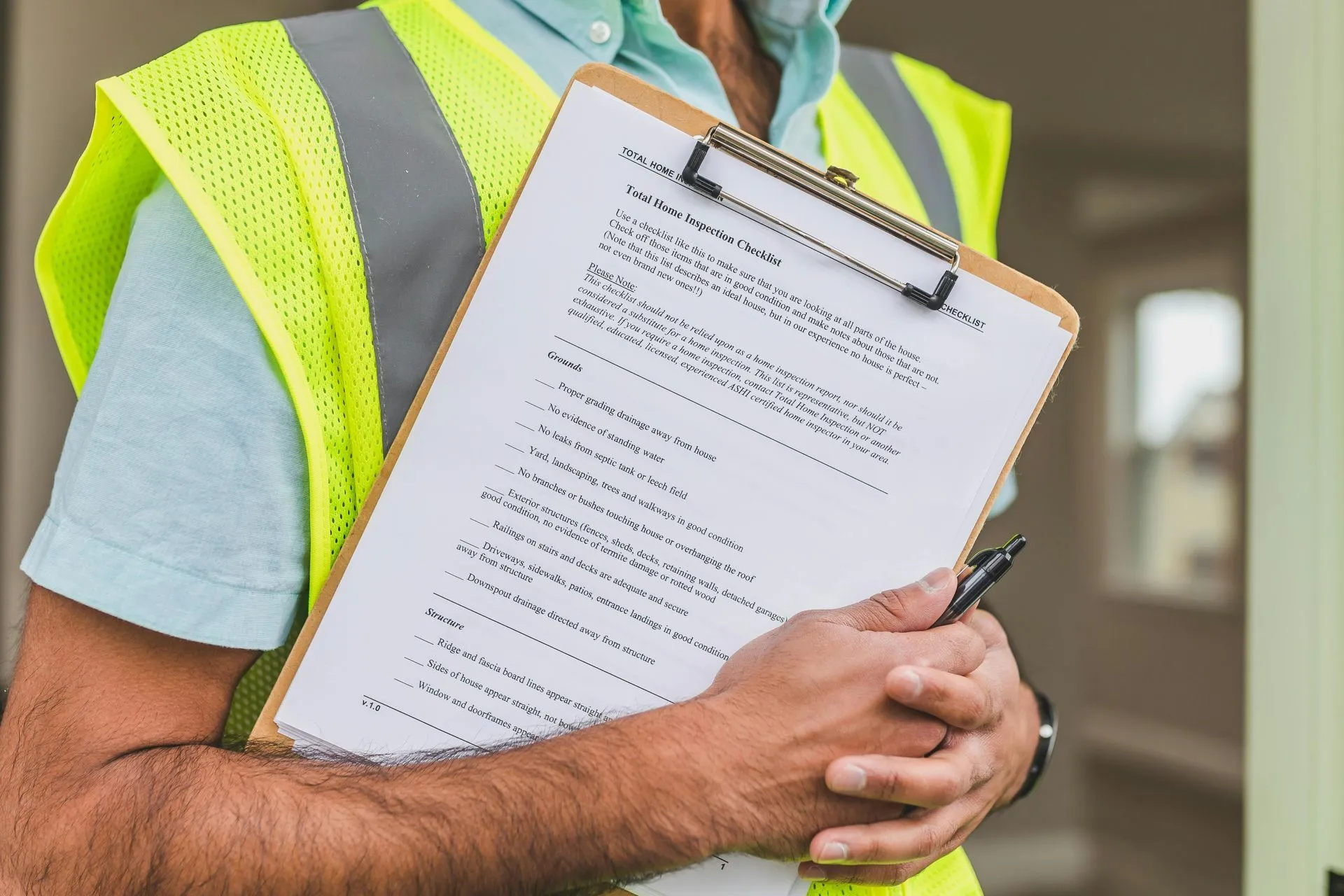 Site supervisor holding a quality and compliance checklist on a clipboard